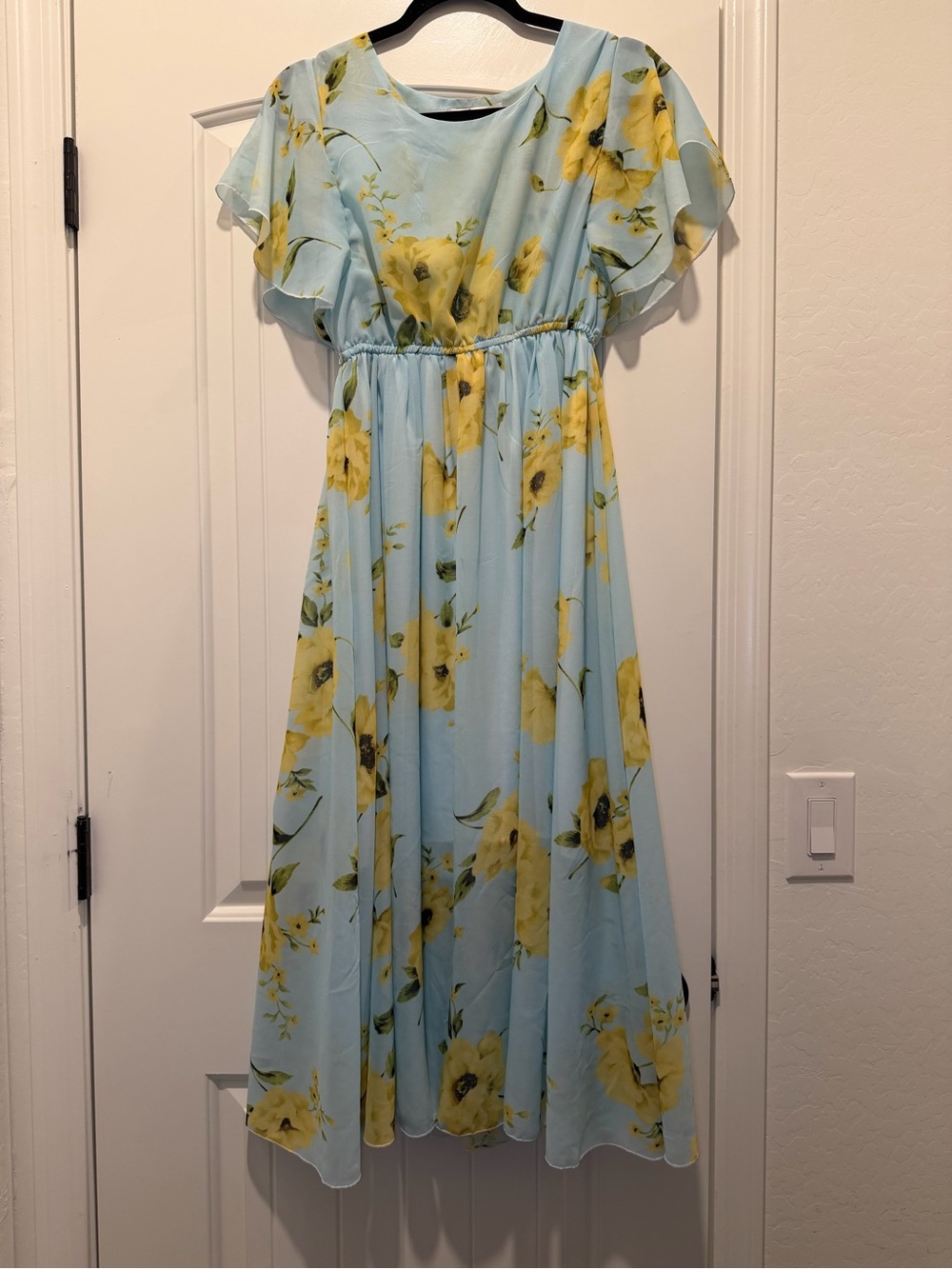 Sunday Cottagecore Chiffon Blue & Yellow Maxi Dress Floral Print